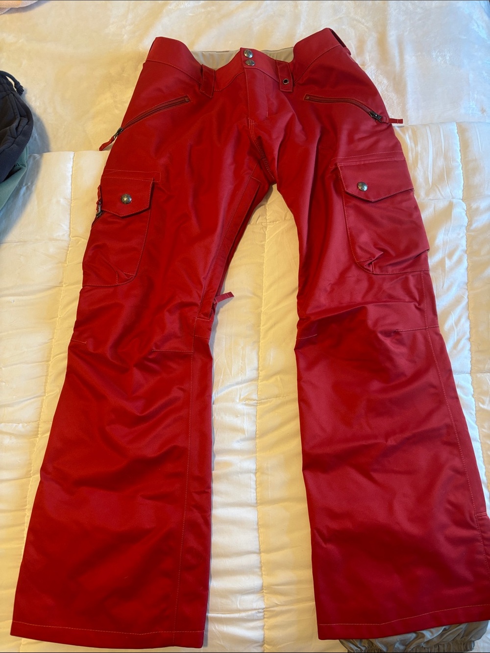Women’s Red Cargo Snow Pants with Secure Pockets